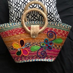 palm bag with handmade Mexican crafts
